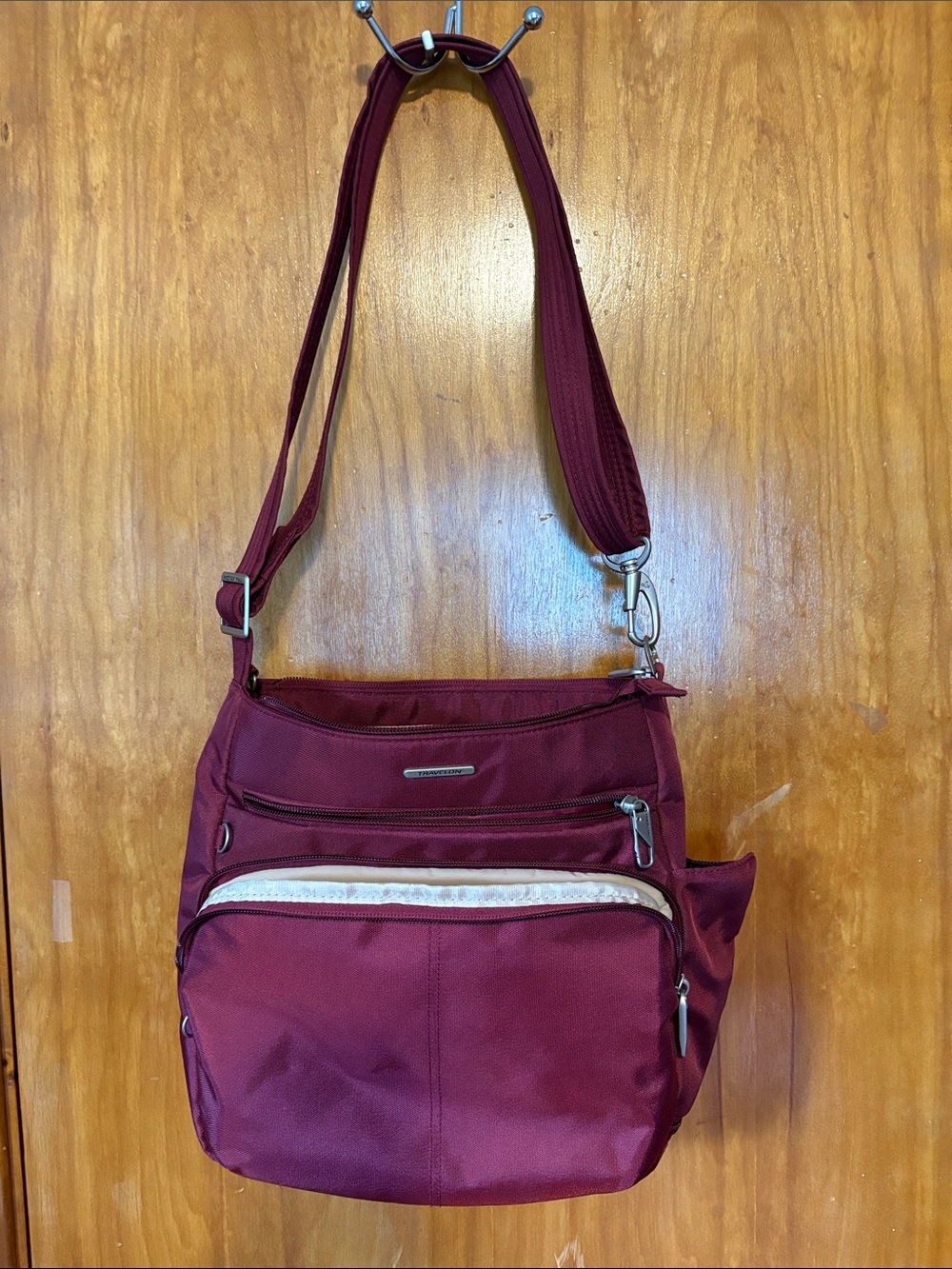 Travelon Burgundy Large Multi-Zip Crossbody Bag